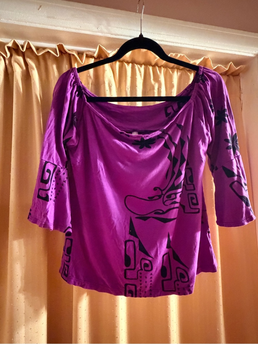 Women’s Purple Printed Scoop Neck Blouse with Three-Quarter Sleeves